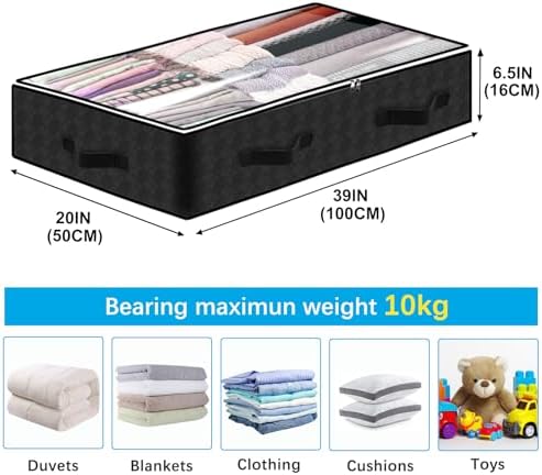 6 Pack Under bed Storage Containers, 90L Large Capacity Bedroom Closet Organizers and Storage Bins Foldable Underbed Storage Bags for Clothes, Blanket, Towels, Comforter, Sweaters, Linen Sheet Black - Image 3