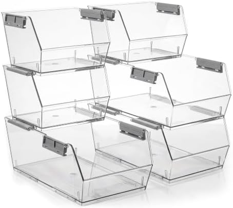 HOMESTEAD Set of 6 Stackable Storage Bins, 3 Large + 3 Small Clear Plastic Organizer Bins, Open Front Design for Kitchen Pantry, Fridge, Cabinet, Bathroom Organization and Snack Storage by Homestead