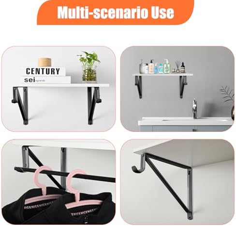 10 Pack Heavy Duty Closet Shelf & Rod Brackets, Wall Mounted Closet Shelf Brackets, 11 x 9.45 Inch Closet Shelf Brackets with Rod Support, Black - Image 5