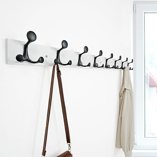 SKOLOO 43-Inch White Wood Coat Rack Wall Mount with 8 Triple Hooks - Ideal for Family Entrances, Classrooms, and Pet Supplies Storage - Perfect Coat Hooks for Wall, Pack of 2 - Image 3