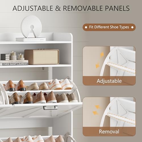 Xixini Shoe Storage Cabinet with 4 Flip Drawers, Entryway Shoe Rack, White - Image 4