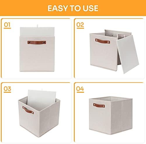 DULLEMELO 12inch Cube Storage Baskets for Shelves Closet Storage,Sturdy Home Organization Bins for Gifts Empty,Foldable Fabric Storage Cubes Baskets for Nursery Toys Clothes Storage(Beige-4 Pack) - Image 5