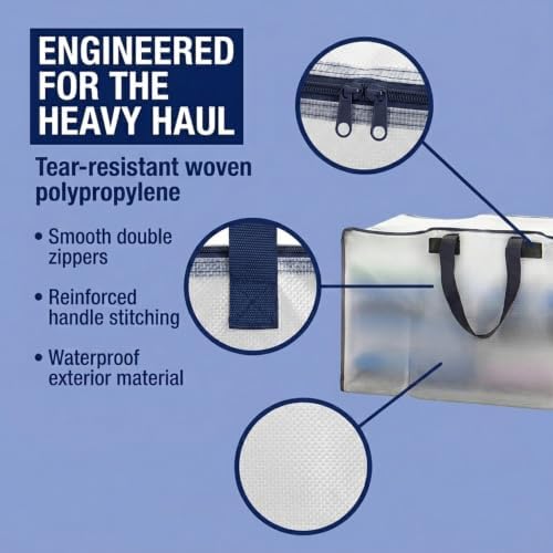 PACKING BAGS 8-Pack XL Moving Bags with Strong Handles & Zippers, Clear - Image 5