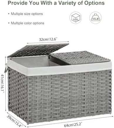 SETVSON Storage Basket with Lid PE Rattan 27.8 Gal Wicker Chest, Gray - Image 4