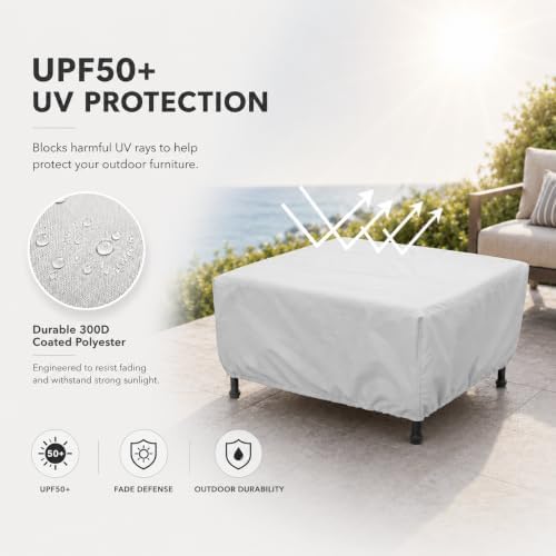Treasure Garden Medium Rectangle Fire Pit Cover, 300D Polyester Outdoor Table & Ottoman Cover, Water Resistant, UPF50+ UV Protection, Elastic Hem, Cinch Lock, Built-In Storage Pouch, Gray - Image 6