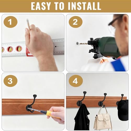 12 Pack wall Hooks for Hanging, Heavy Duty Coat Hook wall Mount, Easy to Install Metal Closet Hooks, Apply to Bathrooms, Bedrooms, Living Rooms, Entrances (Black) - Image 7