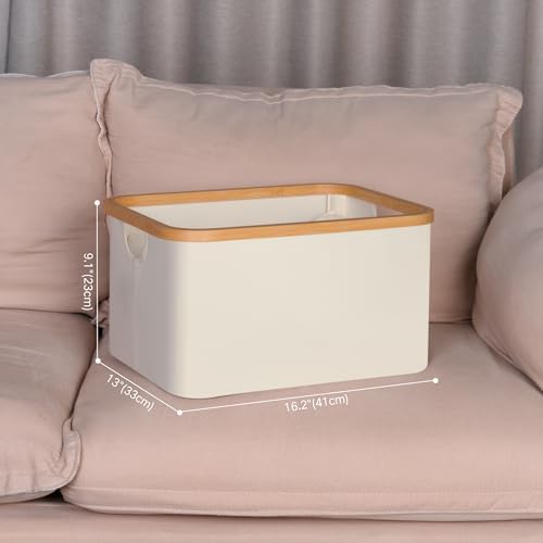 efluky Storage Baskets for Organizing, Fabric Storage Bins with Bamboo Handles, Collapsible Storage Baskets for Shelves and Closet (Beige, 16.2'' x 13'' x 9.1'') - Image 4