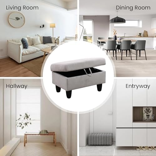 28.5'' Ottoman with Storage, Flannel Ottoman Foot Rest for Living Room Upholstered Footstool, Perfect Storage Ottoman Bench Bag Floor Chair for Bedroom or Entryway, Grey White - Image 4