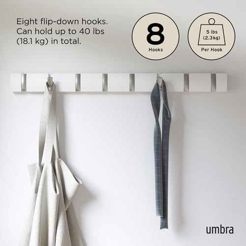 Umbra Flip Coat Rack, Wall Mount 8-Hook, Space Saving, White - Image 5