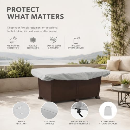 Treasure Garden Large Rectangle Fire Pit Cover, 300D Outdoor Table & Ottoman Cover, Water Resistant, UPF50+ UV Protection, Elastic Hem, Spring Cinch Lock, Built-In Storage Pouch, Gray, 51 in - Image 3