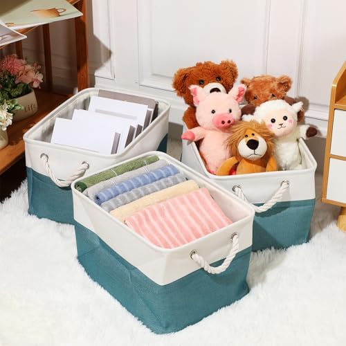 meekoo 8 Pack Fabric Storage Bins Baskets, 15 x 11 x 9.5 in, Cyan White - Image 4
