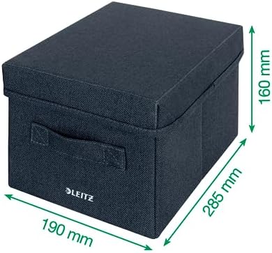 Leitz Fabric Storage Box with Lid, Set of 2 Cube Storage Unit Boxes, Foldable Fabric Ottoman Storage Organiser Box, Velvet Grey, Small, 61460089 - Image 6