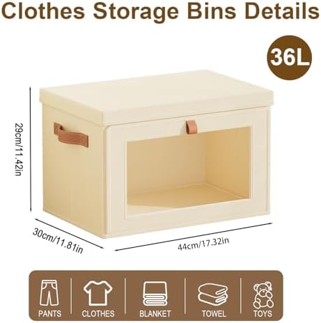 Tuza 4 Pack Foldable Storage Bins - Fabric Decorative Storage Boxes with Handles & Window, Collapsible Organizer for Closet, Shelf, Dorm Room - Image 2