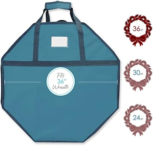 Hearth & Harbor Container-Hard Shell Christmas Bag with Interior Pockets, Dual Zipper and Handles-Premium Wreath Storage Organizer Box, 36", Blue - Image 6
