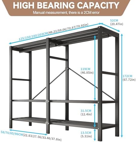 Heavy Duty Clothes Rack with Cover, Portable Wardrobe Closet with Magnetic Door & Black Steel Frame, Foldable Freestanding Garment Storage (Red-Magnetic Door, 70.8''L x 20.5''W x 67''H) - Image 2