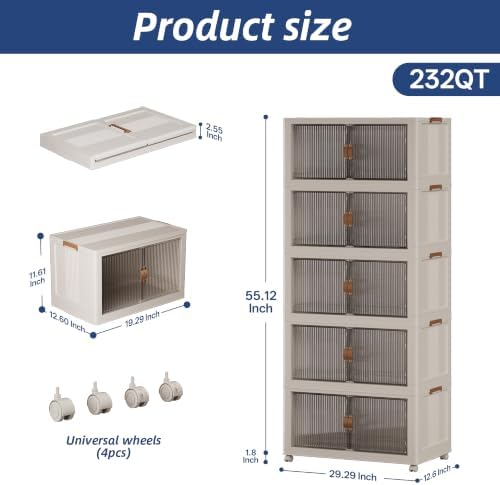 SAILUN Stackable Storage Bins with Lid, 232QT 5 Pack Beige - Image 2