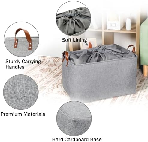 DULLEMELO Large Grey Storage Baskets 70L Oversized Dog Toy Bin Basket, Collapsible 22" X 15" X 13" Extra Large Fabric Baskets for Storage Clothes, Toys, Blankets Organizers (Grey) - Image 7