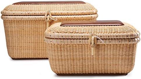 Nantucket baskets Rectangular Handwoven rattan Storage Basket Set with Lid for Shelves and Home Organizer Bins (2-Size Kit) - Image 6