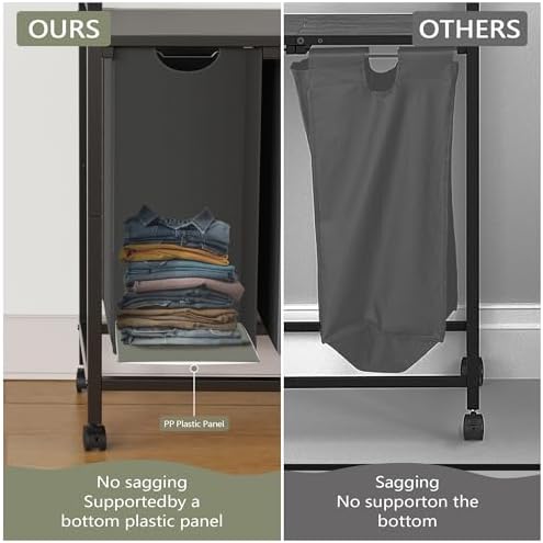 Laundry Hamper, Laundry Basket, Laundry Sorter with 2 Pull-Out and Removable Bags, Shelf, Laundry Room Storage with Table, for Bathroom, Bedroom, 3 x 10.5 Gal (40L), Grey - Image 3