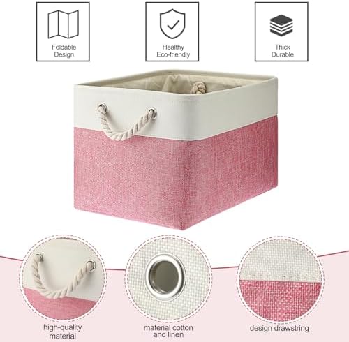 meekoo 8 Pack Fabric Storage Bins Baskets, 15 x 11 x 9.5 in, Pink White - Image 5