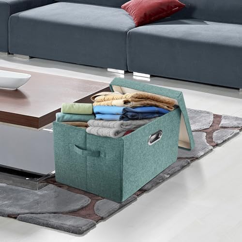 TYEERS Large Storage Bins with Lids, Collapsible, Washable, Fabric Storage Boxes for Organizing, 17.3x11.8x11.4 inches, 5 Pack, Aqua Deep - Image 5