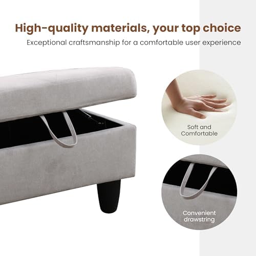 28.5'' Ottoman with Storage, Flannel Ottoman Foot Rest for Living Room Upholstered Footstool, Perfect Storage Ottoman Bench Bag Floor Chair for Bedroom or Entryway, Grey White - Image 7