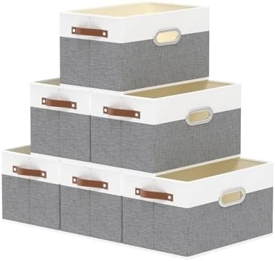 Yawinhe Fabric Storage Baskets,13.0x9.1x7.9in,White/Grey,6-Pack by Yawinhe