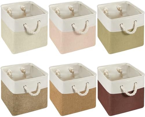 6 Pack 11x11 Inch Boho Cube Storage Bins Fabric Square Cube Basket, 6 Color by Geiserailie