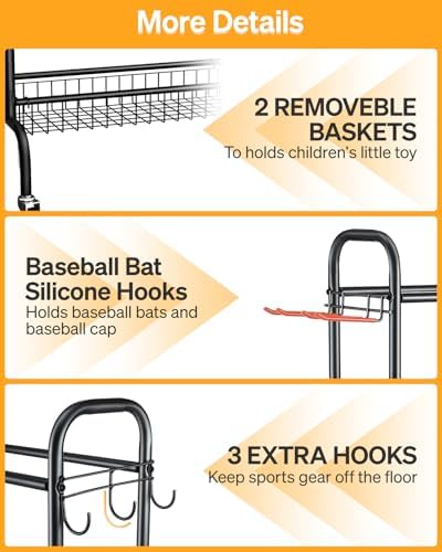 EXTCCT Basketball Rack with Wheels, 4 Tier Garage Ball Storage Organizer - Image 3