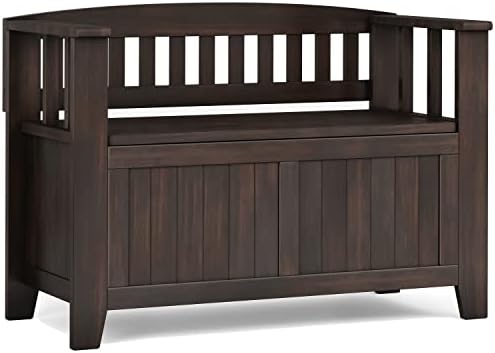 SIMPLIHOME Acadian 36" Wide Solid Wood Storage Bench in Brunette Brown by SimpliHome