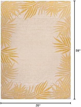 JONATHAN Y Palm Frond Border Indoor Outdoor Area Rug 3X5 Yellow/Cream, Isla Coastal Cottage for Backyard, Patio, Porch, Easy-Cleaning, High Traffic, Pet-Friendly, Non-Shedding (TSN207A-3) - Image 2