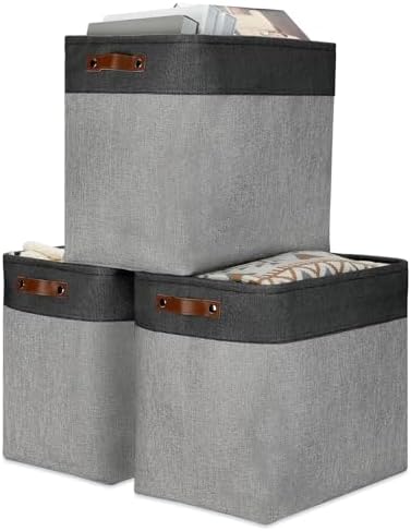 DULLEMELO Grey Storage Baskets for Organizing 3 Pack Fabric Shelf Baskets for Gifts Empty Large Storage Organizer for Closet,Clothes,Toys,Bedroom (Black&Grey) by DULLEMELO