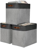 DULLEMELO Grey Storage Baskets for Organizing 3 Pack Fabric Shelf Baskets for Gifts Empty Large Storage Organizer for Closet,Clothes,Toys,Bedroom (Black&Grey) by DULLEMELO