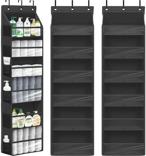 Over Door Organizer with 6 Extra Large Pockets 12 Side Pockets, Sturdy Closet Storage Rack, Hanging Storage Organizer with Clear Window for Shoes, Diaper, Bedroom, Bathroom, Black, 3-Pack by Unknown