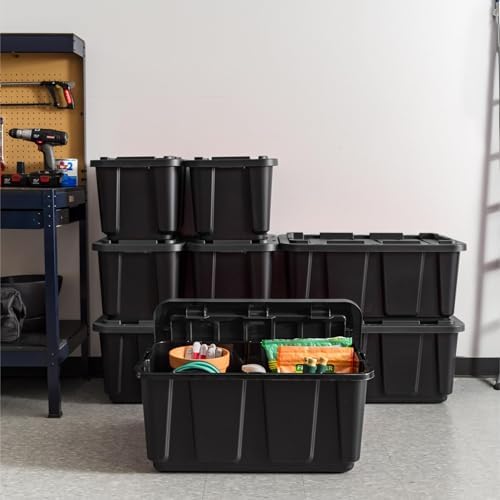 IRIS USA 12 Gallon (4 Pack) + 27 Gallon (4 Pack) Heavy Duty Storage Bins with Lids, Snap On Lid Stackable Industrial Totes, Rugged Tubs, Garage Organization, Reusable - Total 8 Units - Black - Image 2