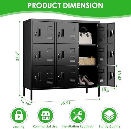 SUPEER 9-Door Metal Locker for Employees with Keyed Compartments - Image 3