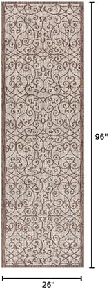 Eyely Filigree Weave Runner Rug 2X8 Taupe/Espresso, Indoor Outdoor Rug - Image 2