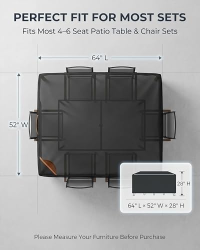 Outdoor Patio Furniture Cover Rectangular, Heavy Duty 600D Waterproof Cover for Table & Chair Set, Windproof, UV Resistant, All-Season Protection for Backyard,Deck & Garden,64" L x 52" W x 28" H,Black - Image 4