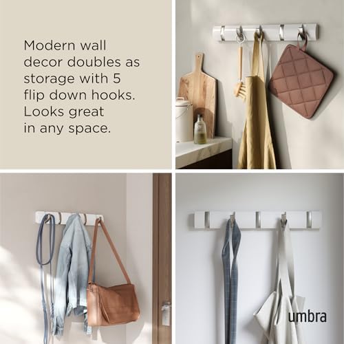 Umbra Flip Coat Rack, Wall Mounted 5-Hook Space Saving, White/Nickel - Image 4