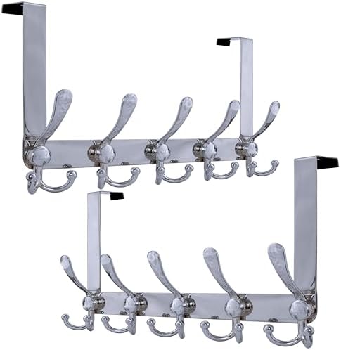 Dseap Over Door Hook 2.0 - Upgraded Version - Simple-Assembly, Strong, Heavy-Duty Stainless Steel 5-Tri-Hook Over The Door Hanger Rack, SimpleStrong Series, Chromed, Pack of 2 by Dseap