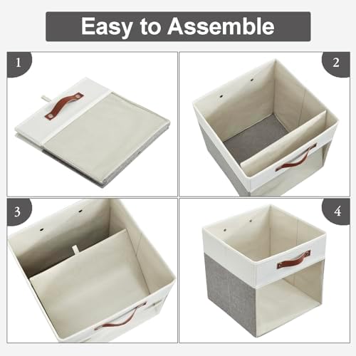 Bagnizer Storage Cubes, 4 Pack Linen Foldable Storage Bins with Clear Window and 2 Handles, 13x15x13 Storage Cube Bins for Shelf Closet, Kallax, Clothes, Books - (Gray / Off-White) - Image 4