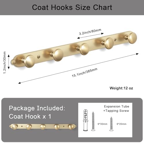 Goo-Ki 1 Pack Champagne Bronze Coat Rack Wall Mount Heavy Duty, Towel Rack Zinc Alloy Coat Hooks Wall Mounted for Hanging Bag Hat Clothes - Image 4