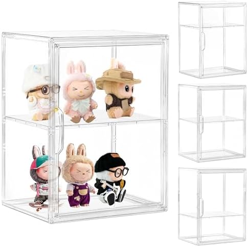 LXLXXL 2 Tier Stackable Shelf Acrylic Display Case with Magnetic Lid 4-Pack by LXLXXL