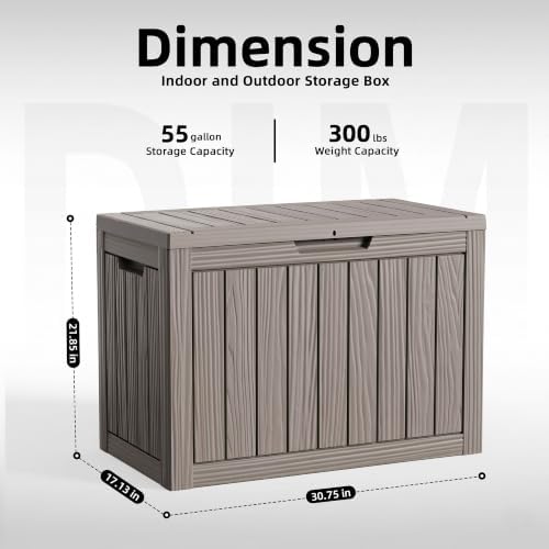Vixzen 55 Gallon Deck Boxes Outdoor Waterproof, Lockable Resin Storage Box with lid for Furniture Cushions, Weatherproof Containers Outside Storage Boxes for Garden Patio Pool Tools(Grey, 50 Gallon) - Image 2