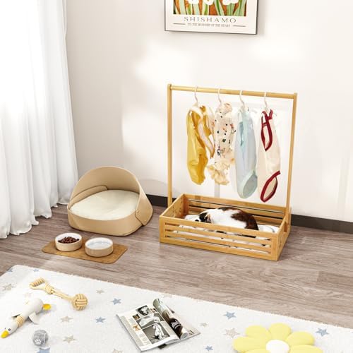 BAMBOOHOMIE Baby Clothing Rack for Toddler, Pets Clothes Rack with Storage Box & Adjustable Hanging Rod for Dogs/Cats, Baby Shower Clothes Closet Rack with Handle for Nursery Room (Natural, Baby) - Image 4