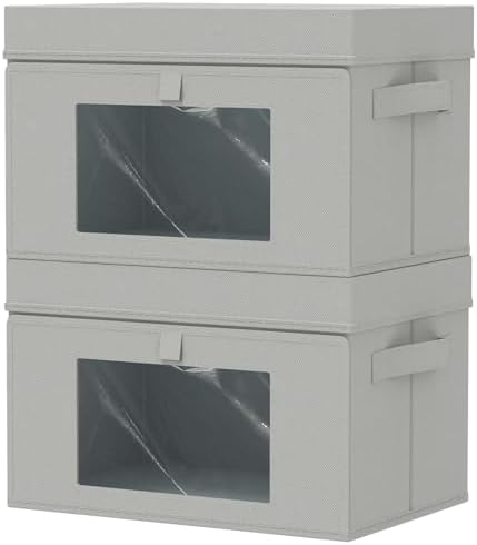 Fabric Storage Bins with Lids, 2 Pack, Grey, 15x9.8x9.8 In by Unknown