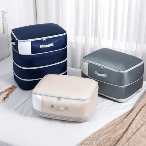 Comforter Storage Bag - Large Capacity Blanket Storage Bags 4-Layer Ultra Space Saving Self Compression Organizer, Washable Compression Bags for Storage Comforter Blanket, 4-Pack, Navy Blue - Image 5
