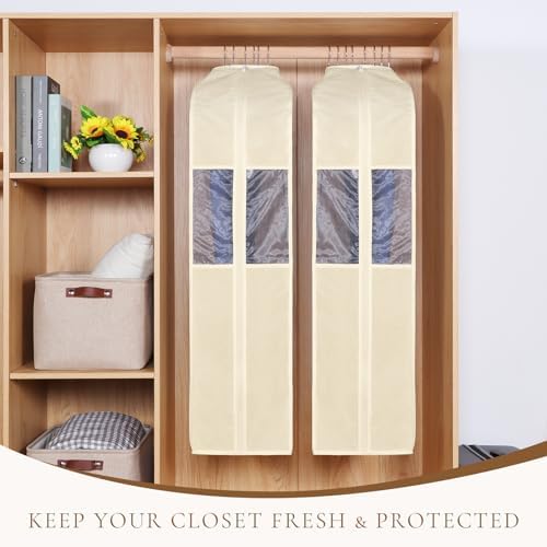 Univivi 40 Inch Cloth Garment Bags for Hanging Clothes 2 Pack, Beige - Image 3