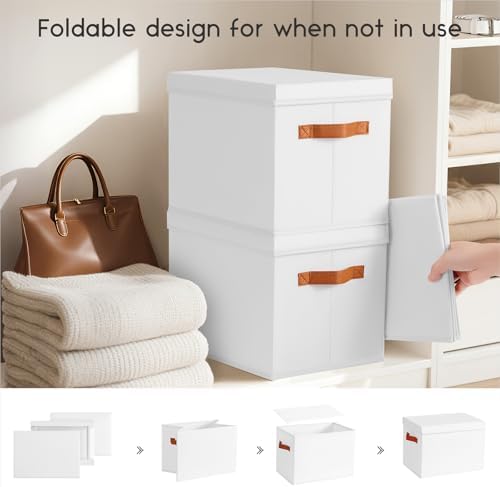 Homsorout Storage Bins with Lids - Large Fabric Closet Bins with Lid, 8 Pack Clothes Organizers and Storage, Collapsible Stackable Cube Basket for Home, Office, Dorm, White - Image 3
