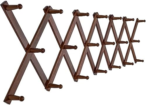 SKOLOO Hat Rack for Wall with 20 Hooks, Solid Wooden, Modern, Expandable Coat Rack Wall Mount for Coats, Hats, Bags, Baseball Caps, Walnut Color by SKOLOO